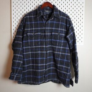 Polo Ralph Lauren Rupert Wool Plaid Flannel Shirt Jacket Men's XL Blue Black VTG
